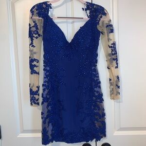 Max Duggal Blue Sequin long sleeve dress